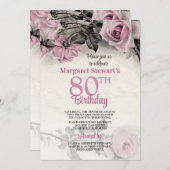 Vintage Rosen 80. Geburtstag Einladung (Vorne/Hinten)