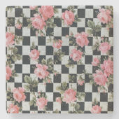 Vintage Rosen auf Schwarzweiss Steinuntersetzer (Vorderseite)