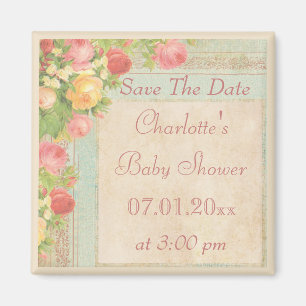 Vintage Rosen-Baby-Dusche Save the Date Magnet