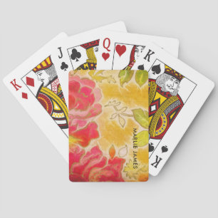 Vintage-Rosen-Blumen-Feminin-Aquarell Mit Namen Spielkarten