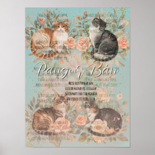 Vintage-Rosen-Blumen-Landhausgarten-Katzen Pangur Poster
