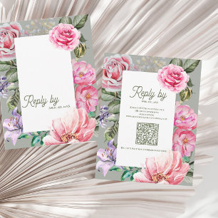 Vintage-Rosen-Blumen-QR-Code-romantische Hochzeit RSVP Karte