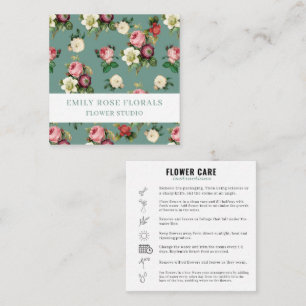 Vintage-Rosen-Blumen-Sage-Grün-Geschäftskarte Quadratische Visitenkarte