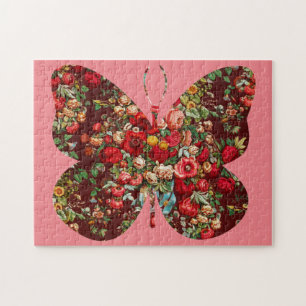 Vintage-Rosen-Blumen-Schmetterling-Puzzle im Retro Puzzle