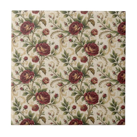 Vintage-Rosen-Blumenmuster - Blumen-Design Fliese (Vorderseite)