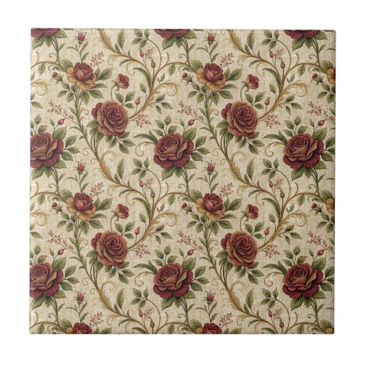 Vintage-Rosen-Blumenmuster - Blumen-Design-Kunst Fliese (Vorderseite)