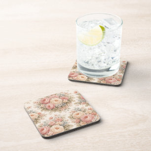 Vintage-Rosen-Blumenmuster Elegantes Pastell Getränkeuntersetzer