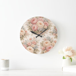 Vintage-Rosen-Blumenmuster | Elegantes Pastell Große Wanduhr