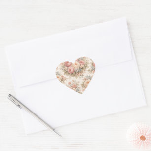 Vintage-Rosen-Blumenmuster Elegantes Pastell Herz-Aufkleber