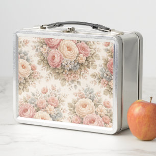 Vintage-Rosen-Blumenmuster   Elegantes Pastell  Metall Brotdose
