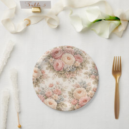 Vintage-Rosen-Blumenmuster | Elegantes Pastell Pappteller