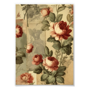 Vintage-Rosen-Collage – Rote und weiße Rosen auf g Fotodruck