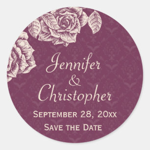 Vintage-Rosen Creme auf Magenta Save-the-Date Runder Aufkleber