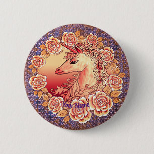 Vintage-Rosen-Einhorn-Anstecknadel Button