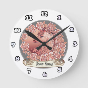 Vintage-Rosen-Einhorn-Uhr Runde Wanduhr