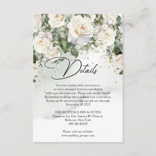 Vintage Rosen Eukalyptusgrün und Gold Begleitkarte (Vorderseite)