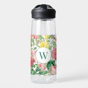 Vintage-Rosen Floral Frühling Garten Monogramm Trinkflasche