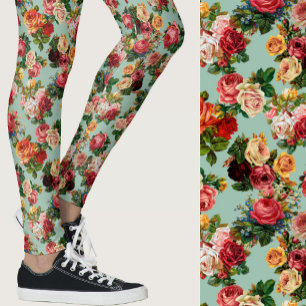 Vintage-Rosen floral rosa und salbeigrün Gemustert Leggings