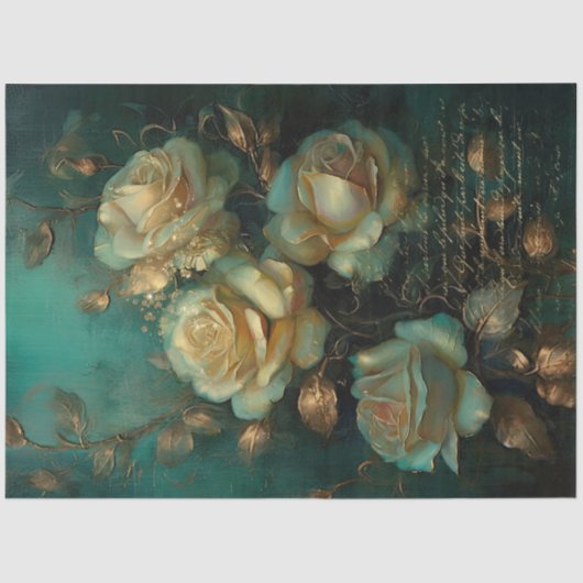 Vintage Rosen Goldschrift Smaragd grün Seidenpapier (Vorderseite)