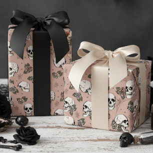 Vintage-Rosen-Gotik-Totenköpfe und Rosen-Blumen Geschenkpapier