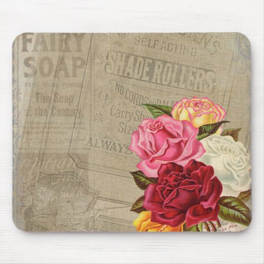 Vintage Rosen-Hintergrund-Mausunterlage Mousepad (Vorne)