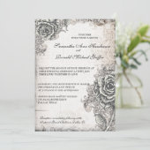 Vintage Rosen-Hochzeits-Einladung Einladung (Stehend Vorderseite)