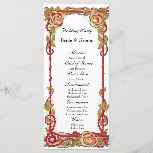 Vintage-Rosen-Hochzeitsprogramm für Christen Programm (Vorderseite)
