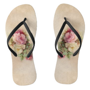 Vintage Rosen im handbemalten Stil Badesandalen