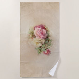 Vintage Rosen im handbemalten Stil Strandtuch