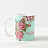 Vintage Rosen in Rosa, blass türkis, Kaffeetasse (Links)