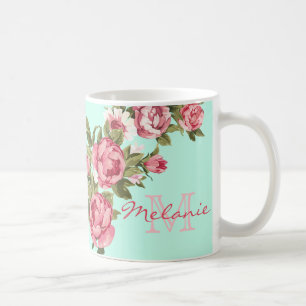 Vintage Rosen in Rosa, blass türkis, Kaffeetasse