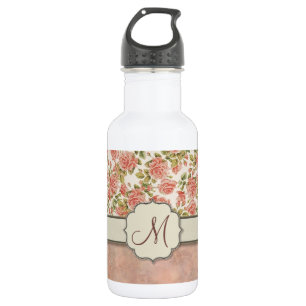 Vintage-Rosen in Rosa und Marmor mit Monogramm Trinkflasche