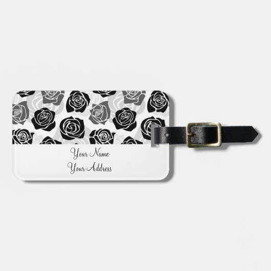 Vintage Rosen in Schwarzweiß Gepäckanhänger (Vorderseite horizontal)