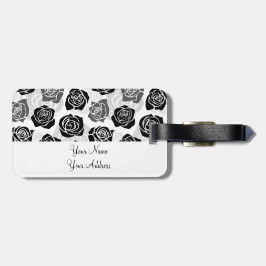 Vintage Rosen in Schwarzweiß Gepäckanhänger (Rückseite horizontal)