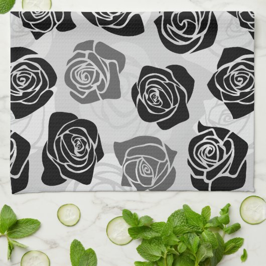 Vintage Rosen in Schwarzweiß Küchentuch (Gefaltet)