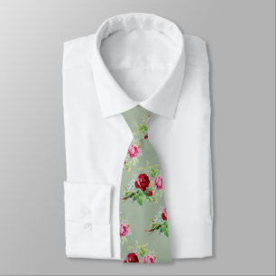 vintage Rosen in staubigem Salbei-Grün  Krawatte