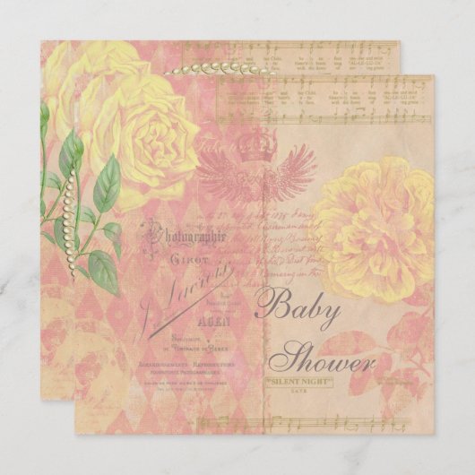 Vintage Rosen-, Kronen-u. Einladung (Vorne/Hinten)