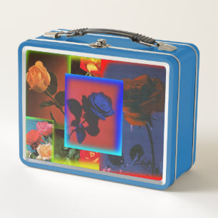 Vintage-Rosen-Lunchbox Metall Brotdose