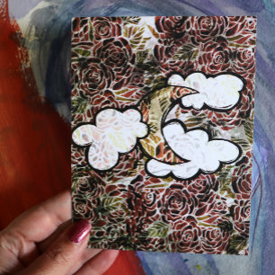 Vintage-Rosen-Mond-Abstrakte Rosen Mondkind-Muster Postkarte