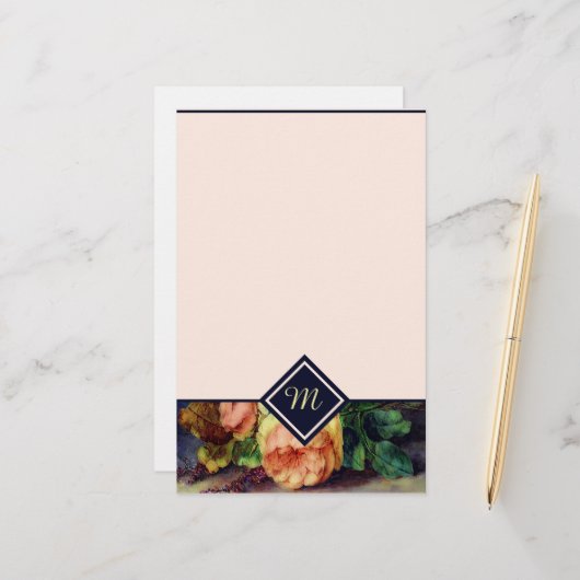 Vintage-Rosen Monogramm Briefpapier (Vorderseite/Rückseite Beispiel)