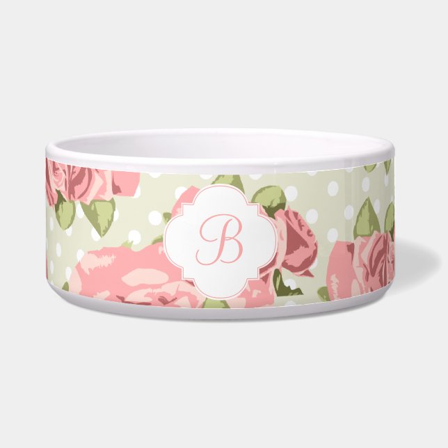 Vintage-Rosen-Muster-Monogramm Napf (Vorderseite)