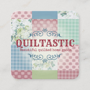 Vintage-Rosen-Patchwork-Quilt-Deckchen-Nähen Quadratische Visitenkarte