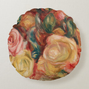 Vintage-Rosen Pink und Gelb Floral Renoir Rundes Kissen