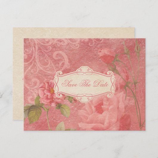 Vintage Rosen Save the Date Ankündigungspostkarte (Vorne/Hinten)