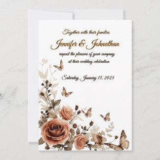 Vintage-Rosen & Schmetterlinge Hochzeit  Einladung
