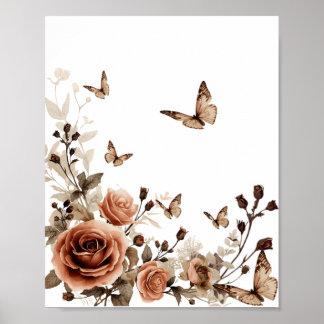 Vintage Rosen & Schmetterlinge Poster