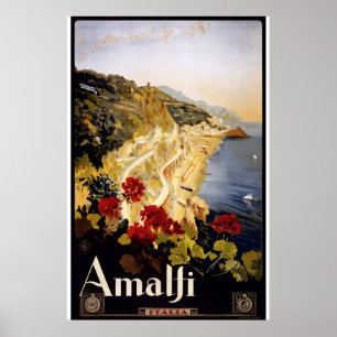 Vintage Rosen-Stadt-Reise Rosen-Garten-Amalfis Poster