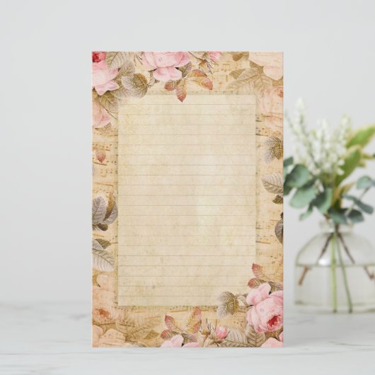 Vintage Rosen stationär Briefpapier (Stehend Vorderseite)