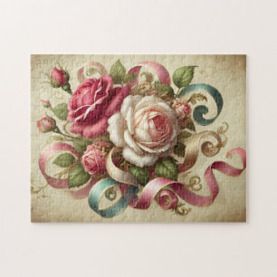 Vintage-Rosen und Bänder Romantische Blumenkunst Puzzle