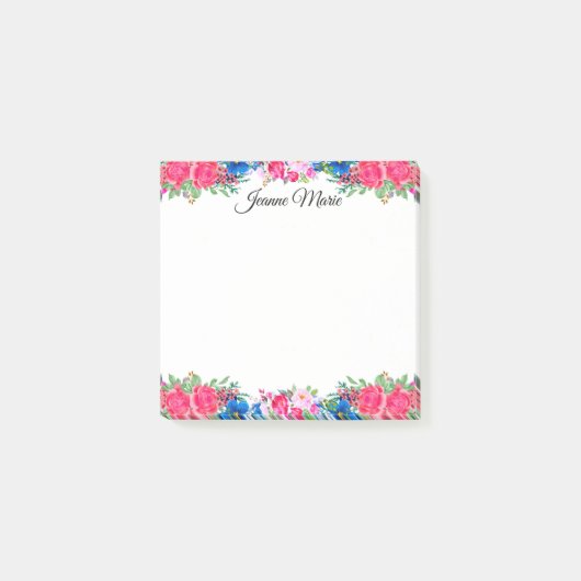 Vintage Rosen und Blumen Personalisiert Post-it Klebezettel (Vorderseite)